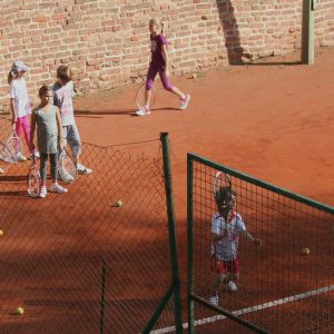 A child playing badminton. Yard games children.